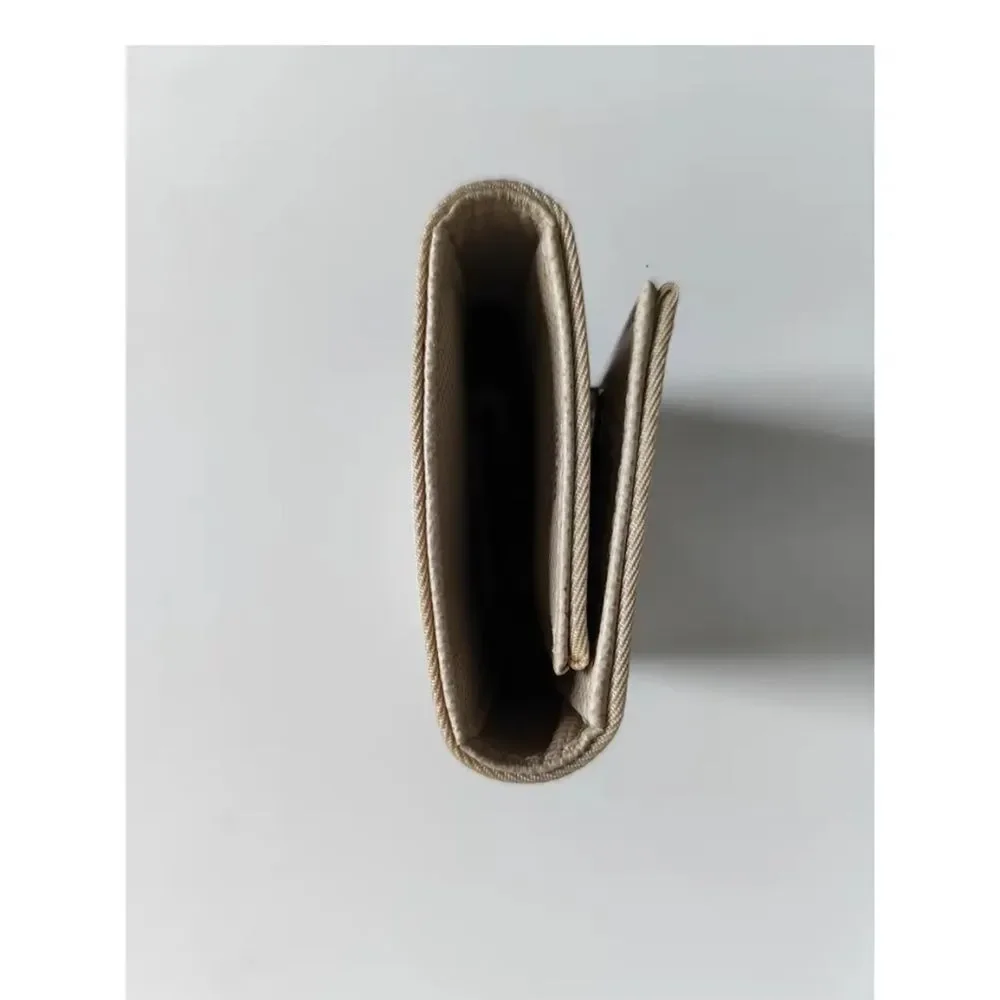 Prada  Beige Cloth Gold Triangular Logo Card Holder